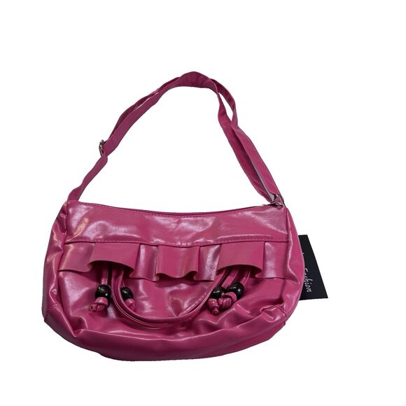Y2K Hot Pink Shoulder Bag Ruffle Faux Leather Barbiecore 2000s Mini Purse NMWT - Picture 4 of 9